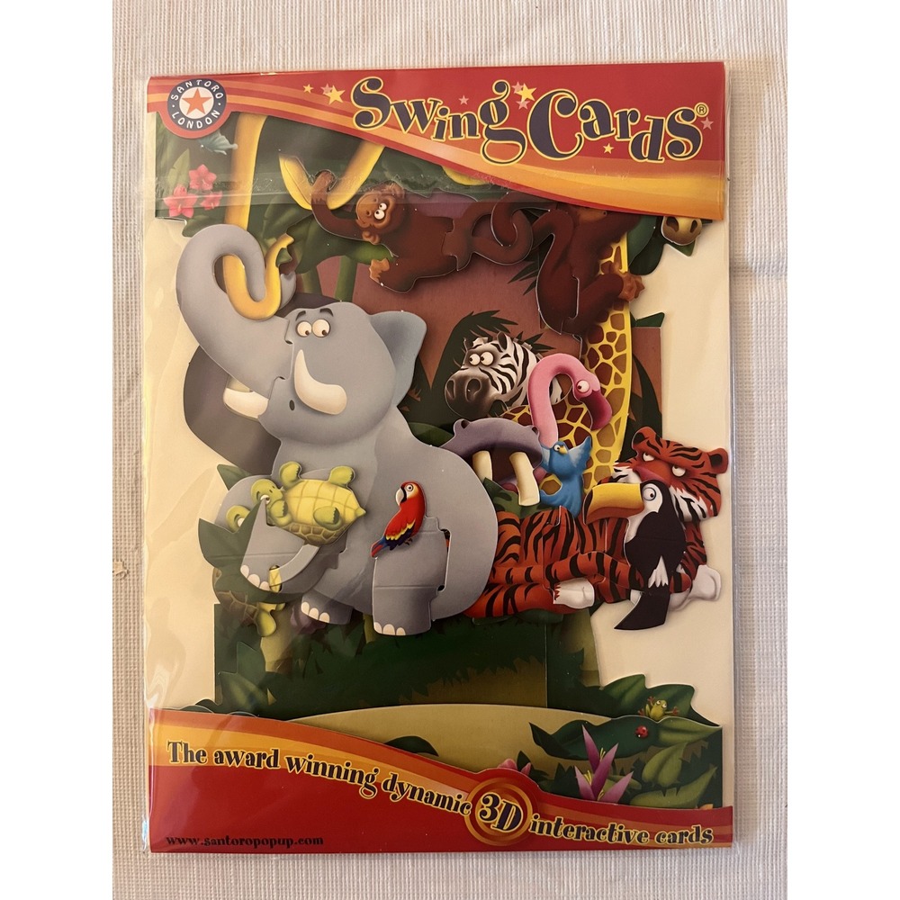 Santoro London Swing Cards 3D Pop Up Jungle Animals Interactive Greeting Card